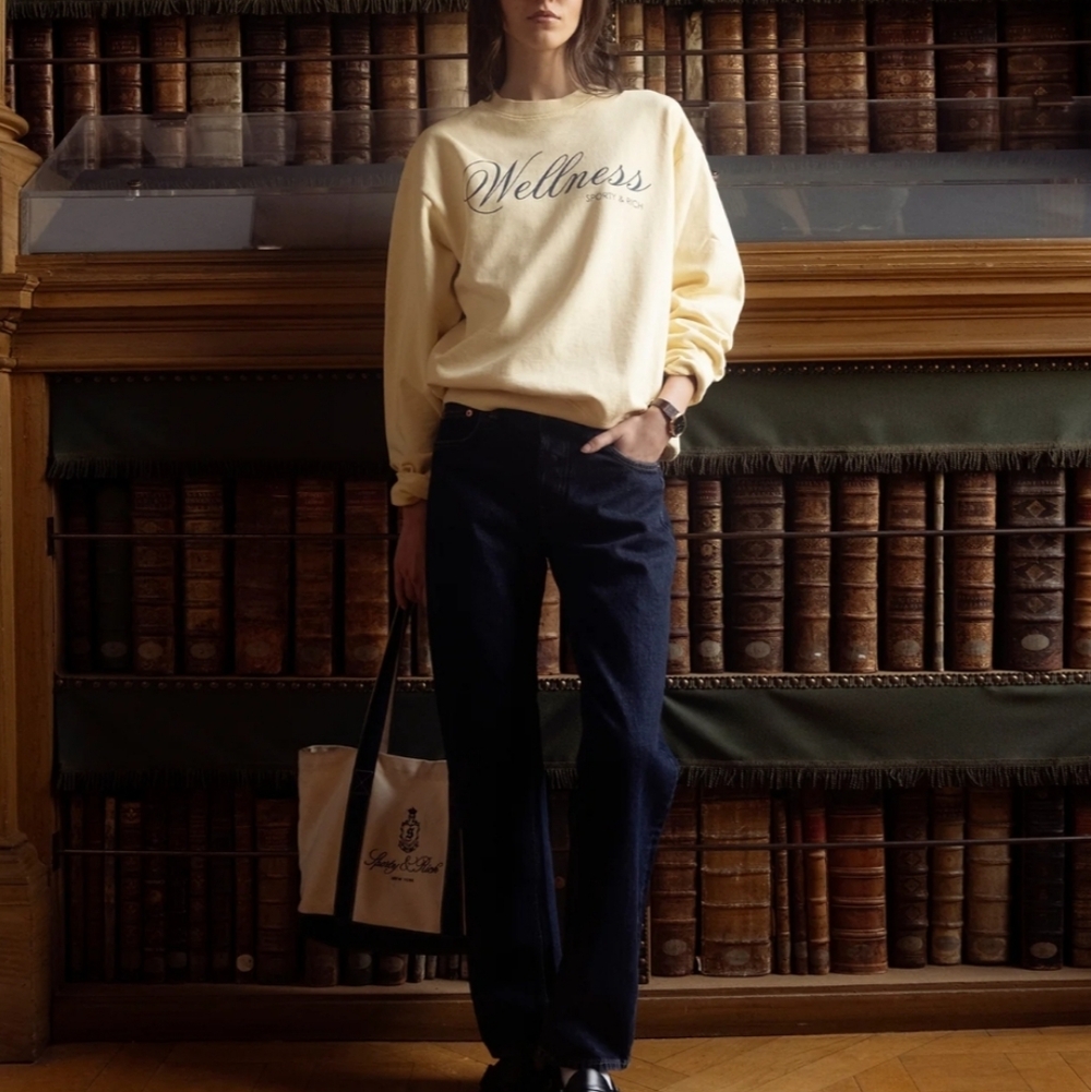 Sporty & Rich Butter Yellow Wellness Crewneck Sweatshirt 100% Cotton Sz M NEW - Picture 5 of 16